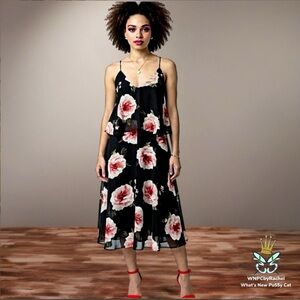 ASOS Black Floral Chiffon Dress, Size 6-8